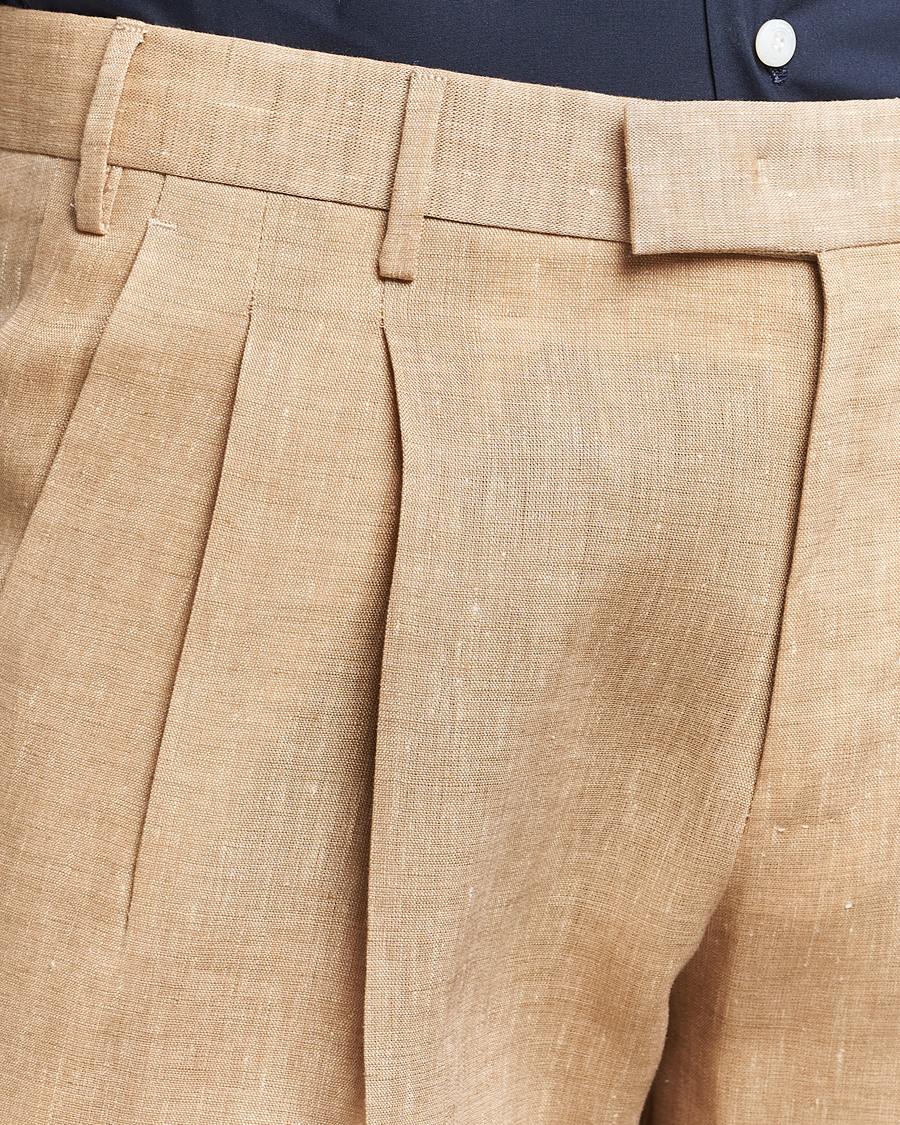 Herre | Bukser | PT01 | Slim Fit Pleated Linen Trousers Light Beige