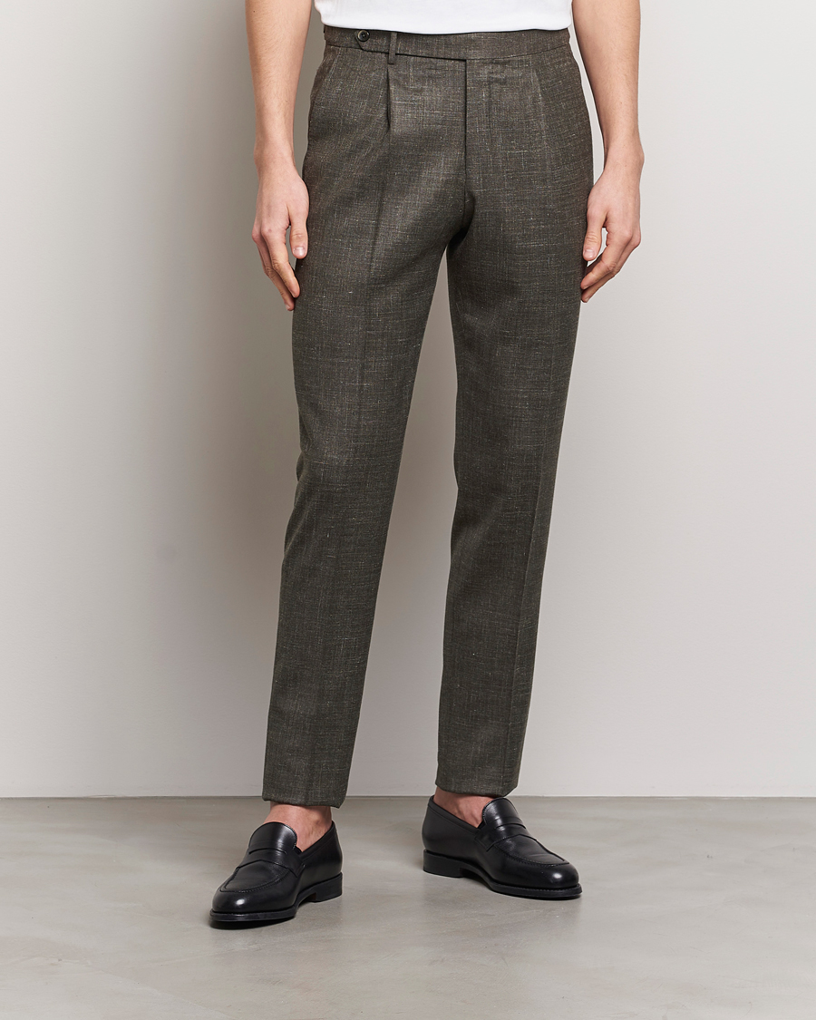 Herre | Quiet Luxury | PT01 | Gentleman Fit Wool/Silk Trousers Dark Brown