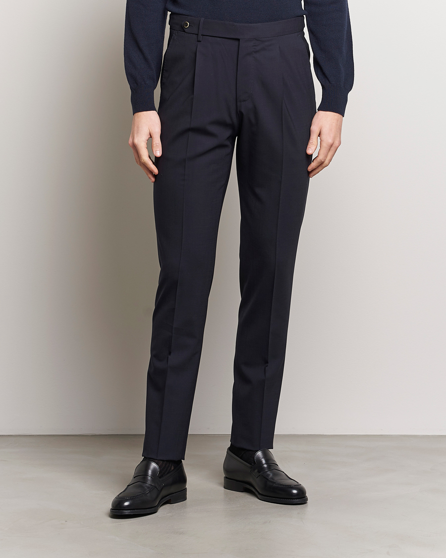 Herre | Italian Department | PT01 | Gentleman Fit Wool Stretch Trousers Navy