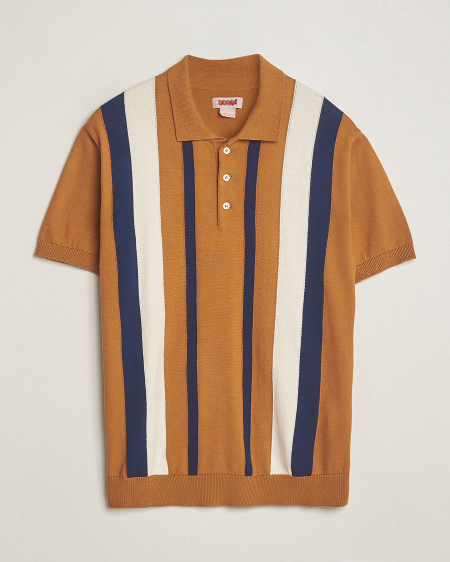 Herre | Pikéer | Baracuta | Stripe Knitted Short Sleeve Polo Pumpkin Spice