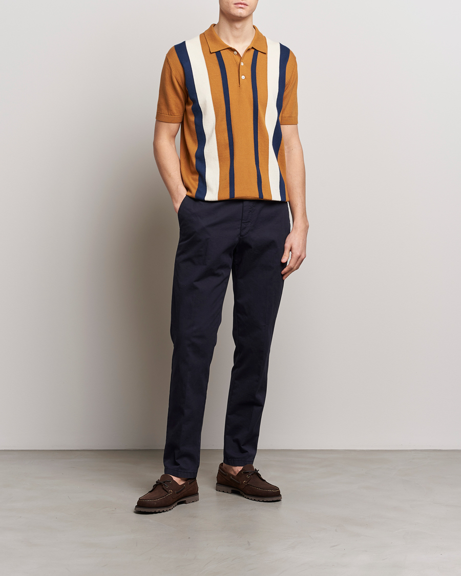 Herre | Pikéer | Baracuta | Stripe Knitted Short Sleeve Polo Pumpkin Spice