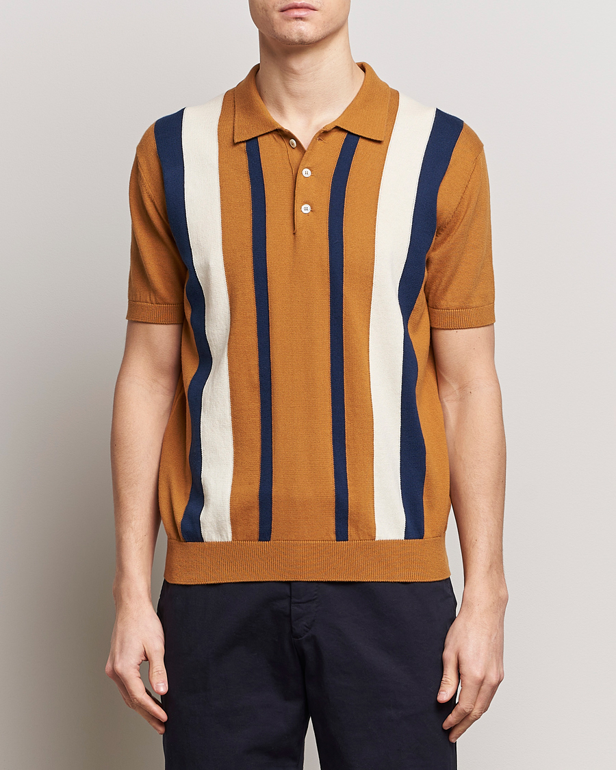 Herre | Pikéer | Baracuta | Stripe Knitted Short Sleeve Polo Pumpkin Spice