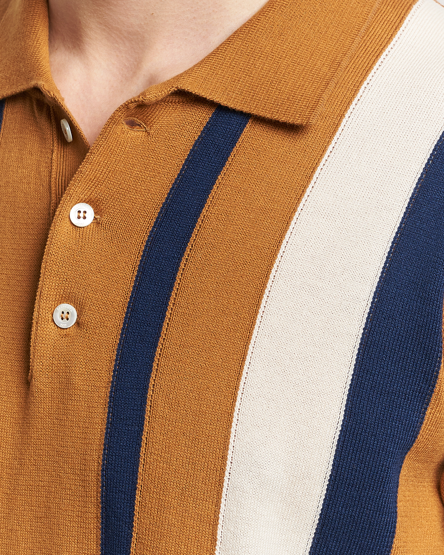 Herre | Pikéer | Baracuta | Stripe Knitted Short Sleeve Polo Pumpkin Spice