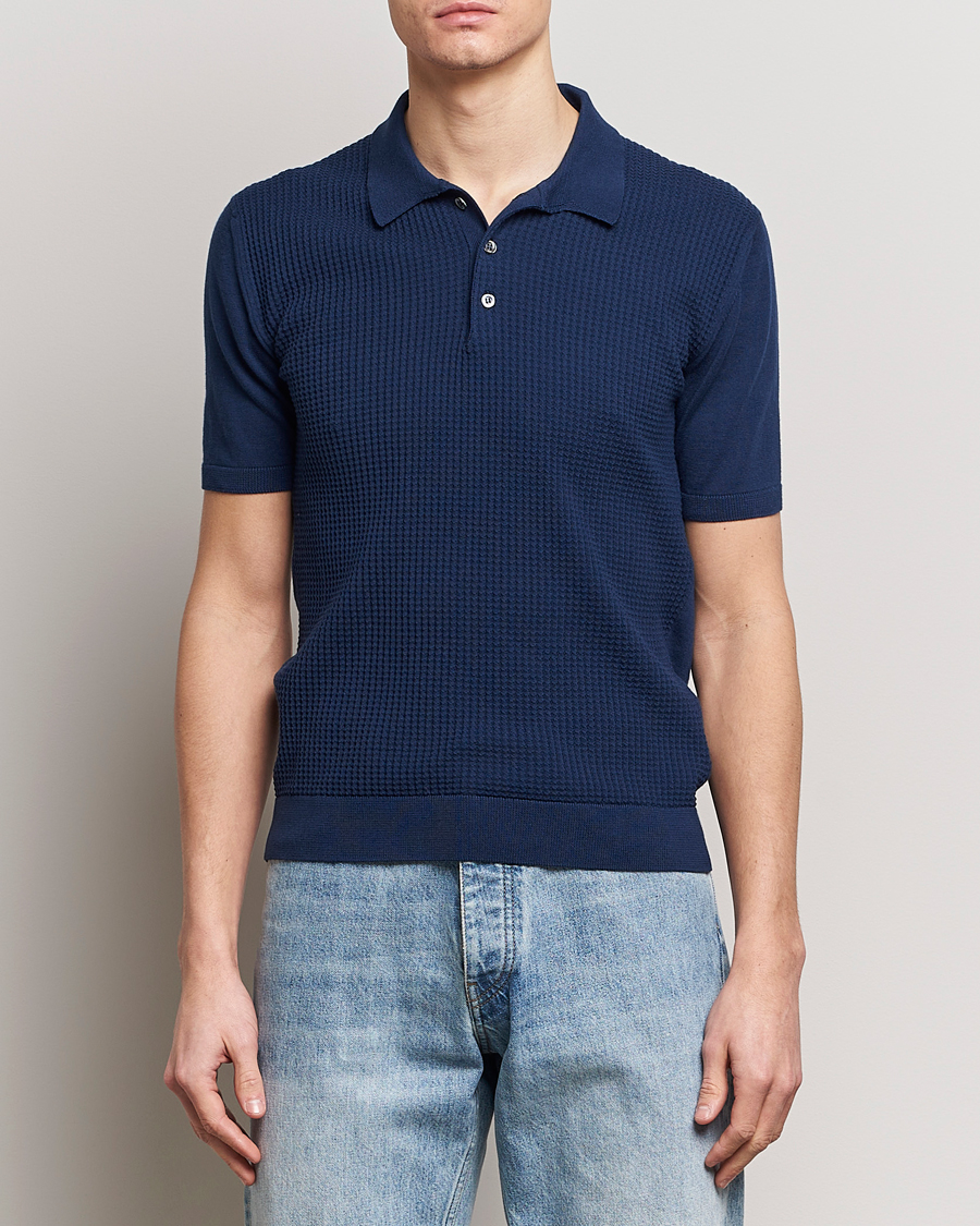 Herre | Avdelinger | Baracuta | Waffle Knitted Polo Navy