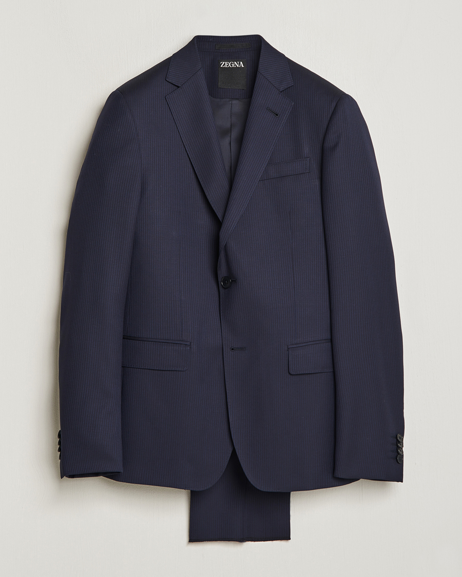 Herre | Dresser | Zegna | Tailored Wool Striped Suit Navy
