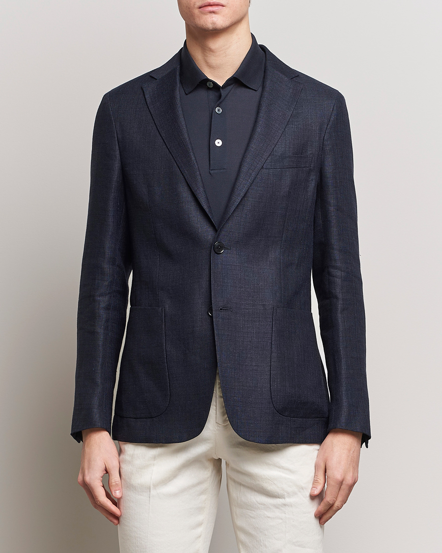 Herre | Italian Department | Zegna | Unconstructed Linen Blend Blazer Navy