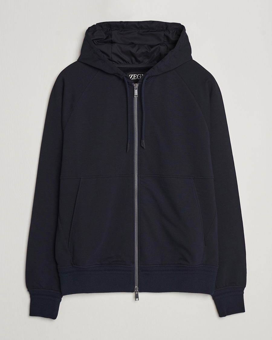 Herre | Gensere | Zegna | Cotton Stretch Zip Hoodie Navy