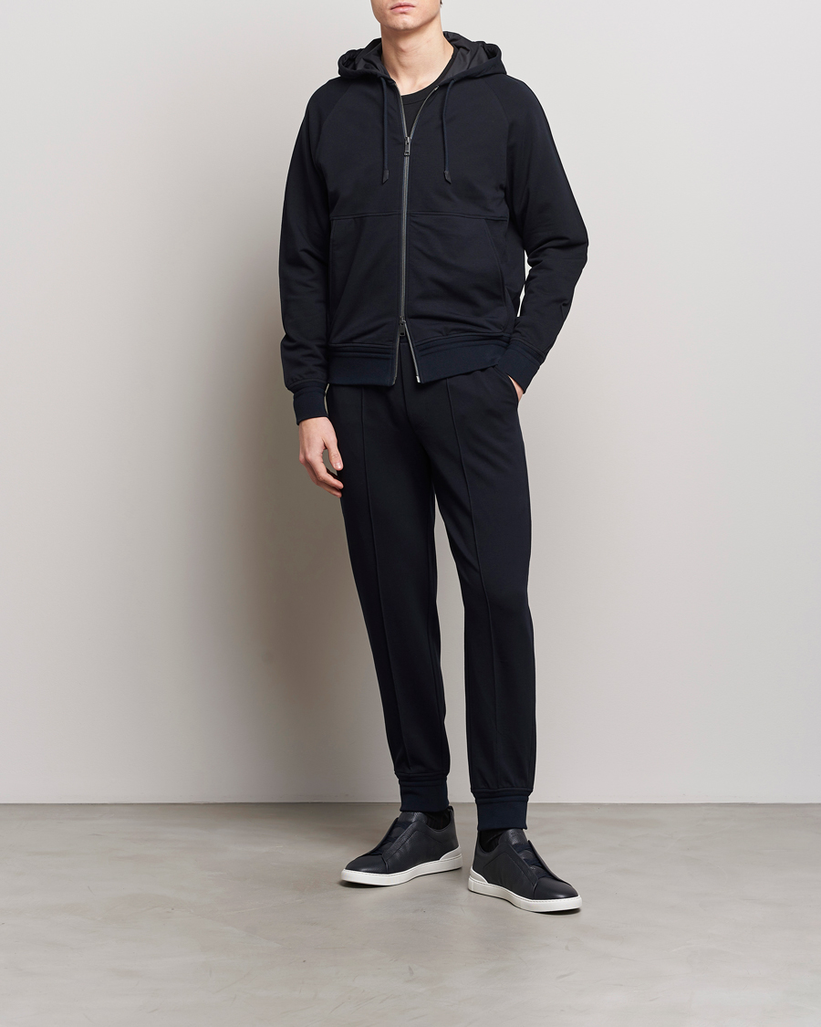 Herre | Gensere | Zegna | Cotton Stretch Zip Hoodie Navy