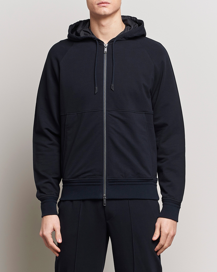 Herre | Italian Department | Zegna | Cotton Stretch Zip Hoodie Navy