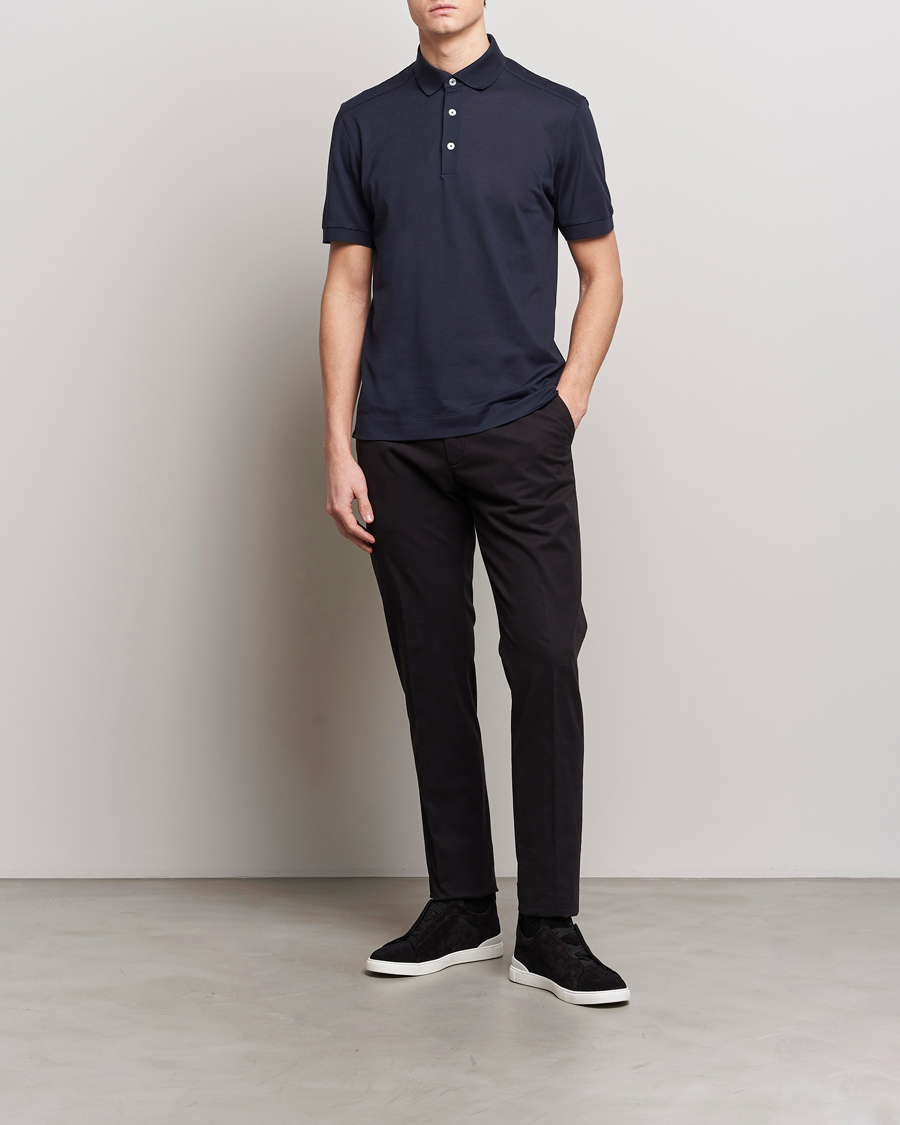 Herre | Pikéer | Zegna | Cotton/Silk Polo Navy