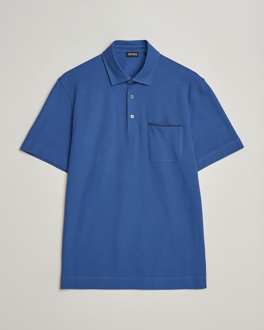 Herre | Pikéer | Zegna | Short Sleeve Pocket Polo Blue