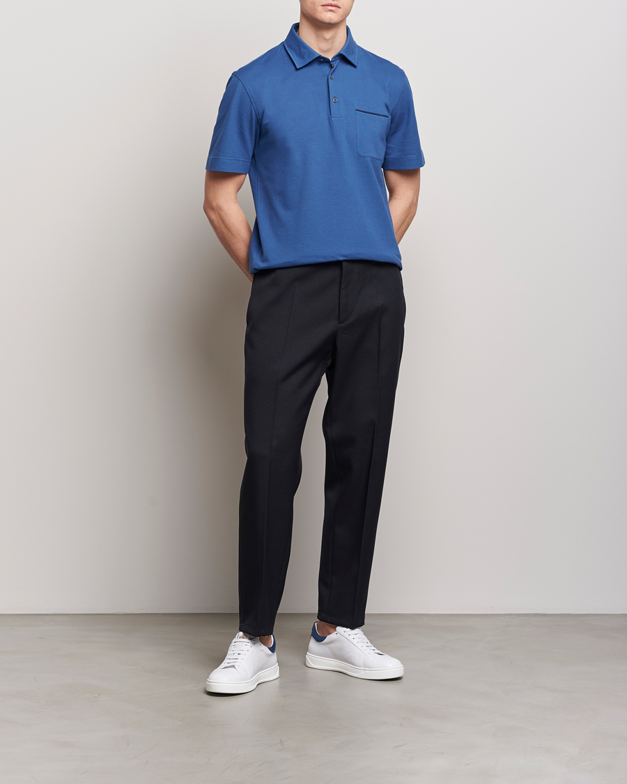 Herre | Pikéer | Zegna | Short Sleeve Pocket Polo Blue