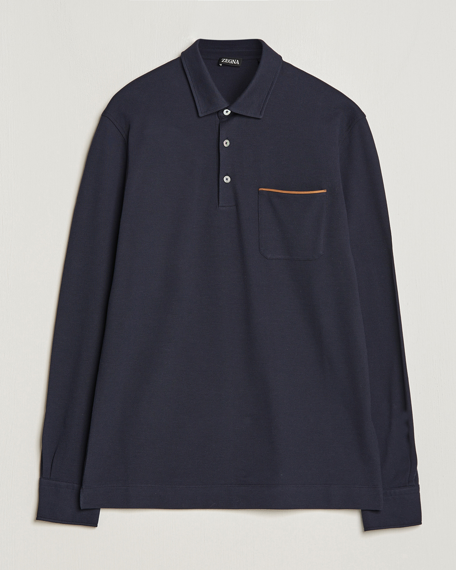 Herre | Gensere | Zegna | Long Sleeve Pocket Polo Navy