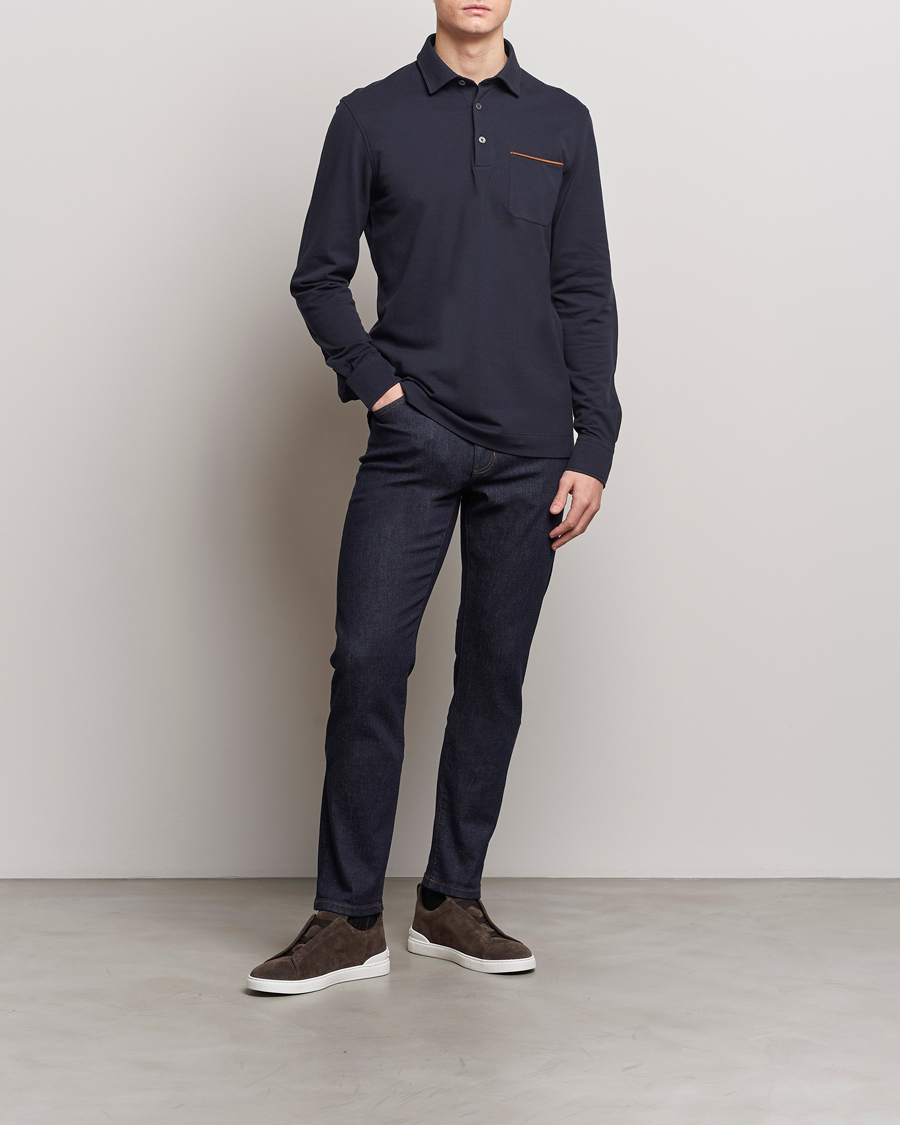 Herre | Gensere | Zegna | Long Sleeve Pocket Polo Navy