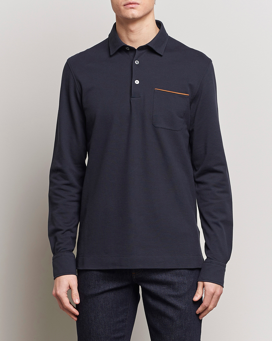 Herre | Pikéer | Zegna | Long Sleeve Pocket Polo Navy