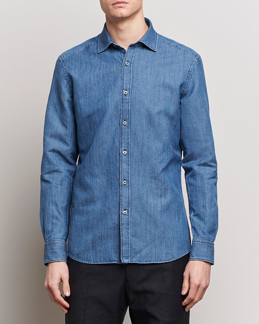 Herre | Italian Department | Zegna | Slim Fit Denim Shirt Stone Wash