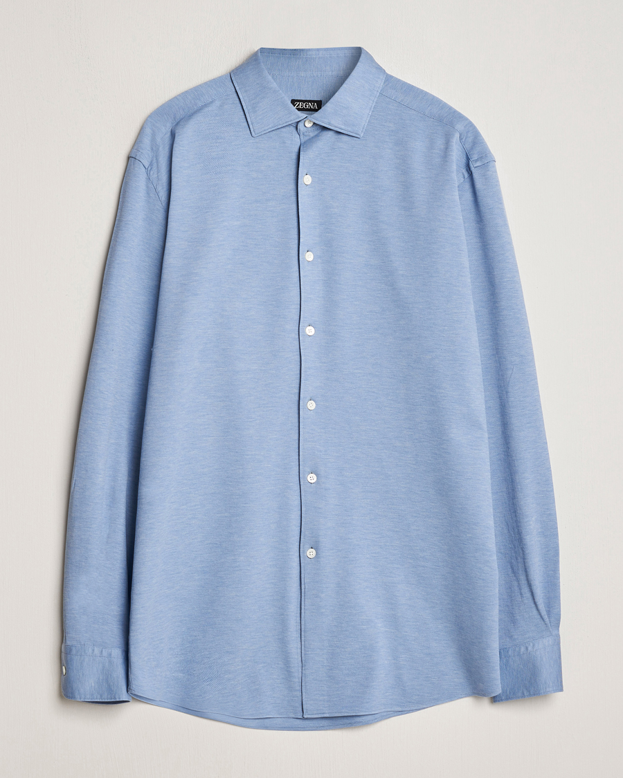 Herre | Skjorter | Zegna | Slim Fit Jersey Piquet Shirt Light Blue