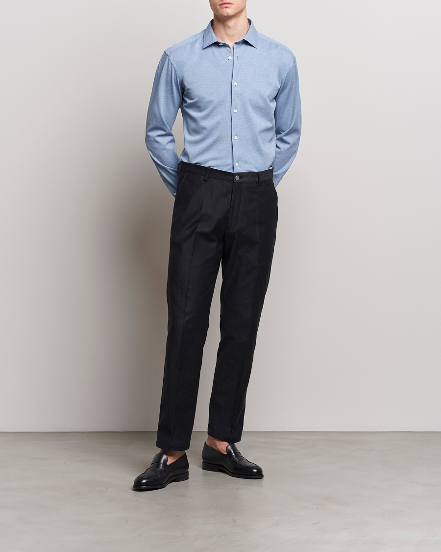 Herre | Skjorter | Zegna | Slim Fit Jersey Piquet Shirt Light Blue