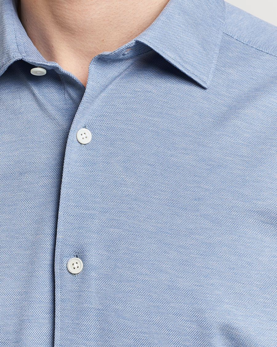 Herre | Skjorter | Zegna | Slim Fit Jersey Piquet Shirt Light Blue