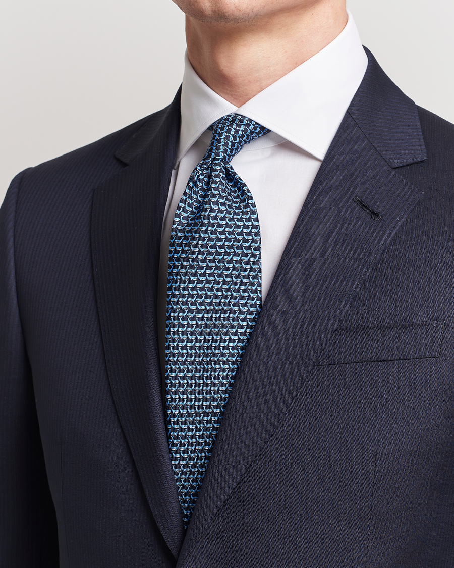 Herre | Zegna Animal Print Silk Tie Navy | Zegna | Animal Print Silk Tie Navy