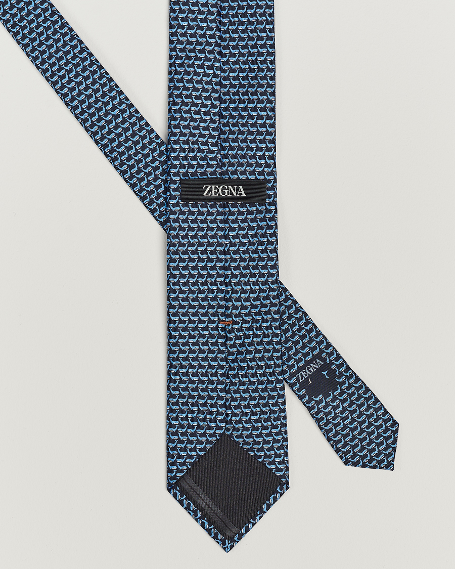 Herre | Zegna Animal Print Silk Tie Navy | Zegna | Animal Print Silk Tie Navy