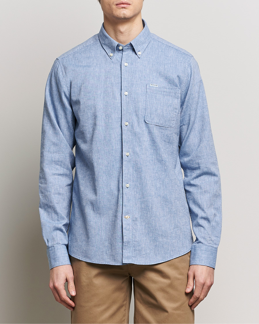 Herre | Best of British | Barbour Lifestyle | Nelson Linen/Cotton Button Down Shirt Blue