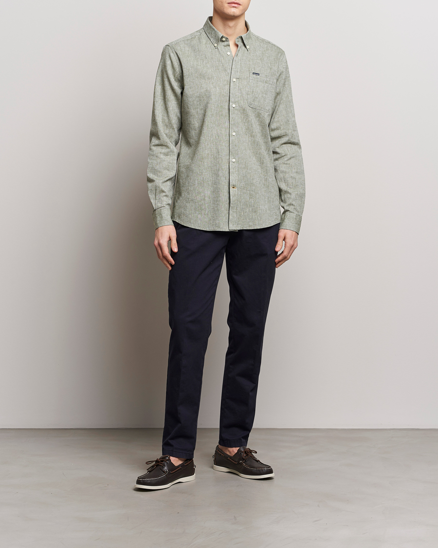 Herre | Skjorter | Barbour Lifestyle | Nelson Linen/Cotton Shirt Bleached Olive