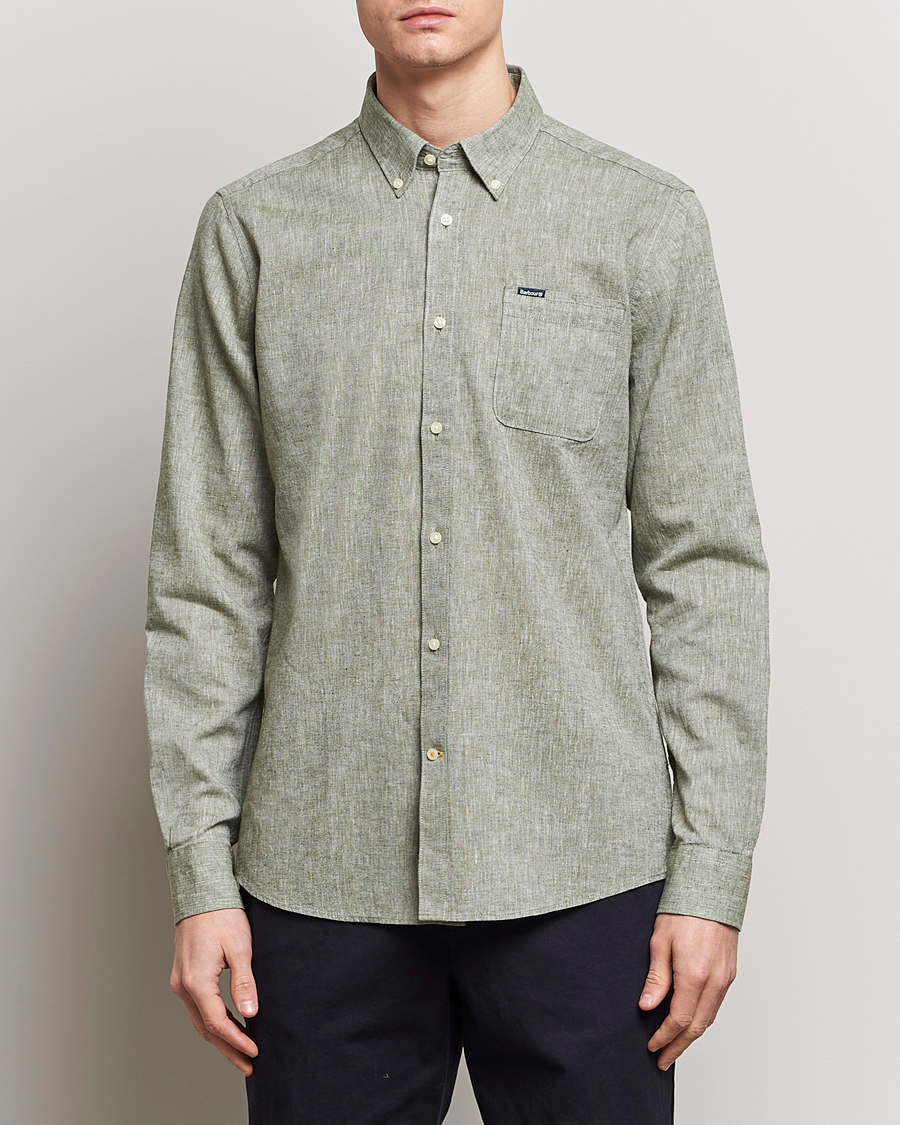 Herre | Best of British | Barbour Lifestyle | Nelson Linen/Cotton Button Down Shirt Bleached Olive