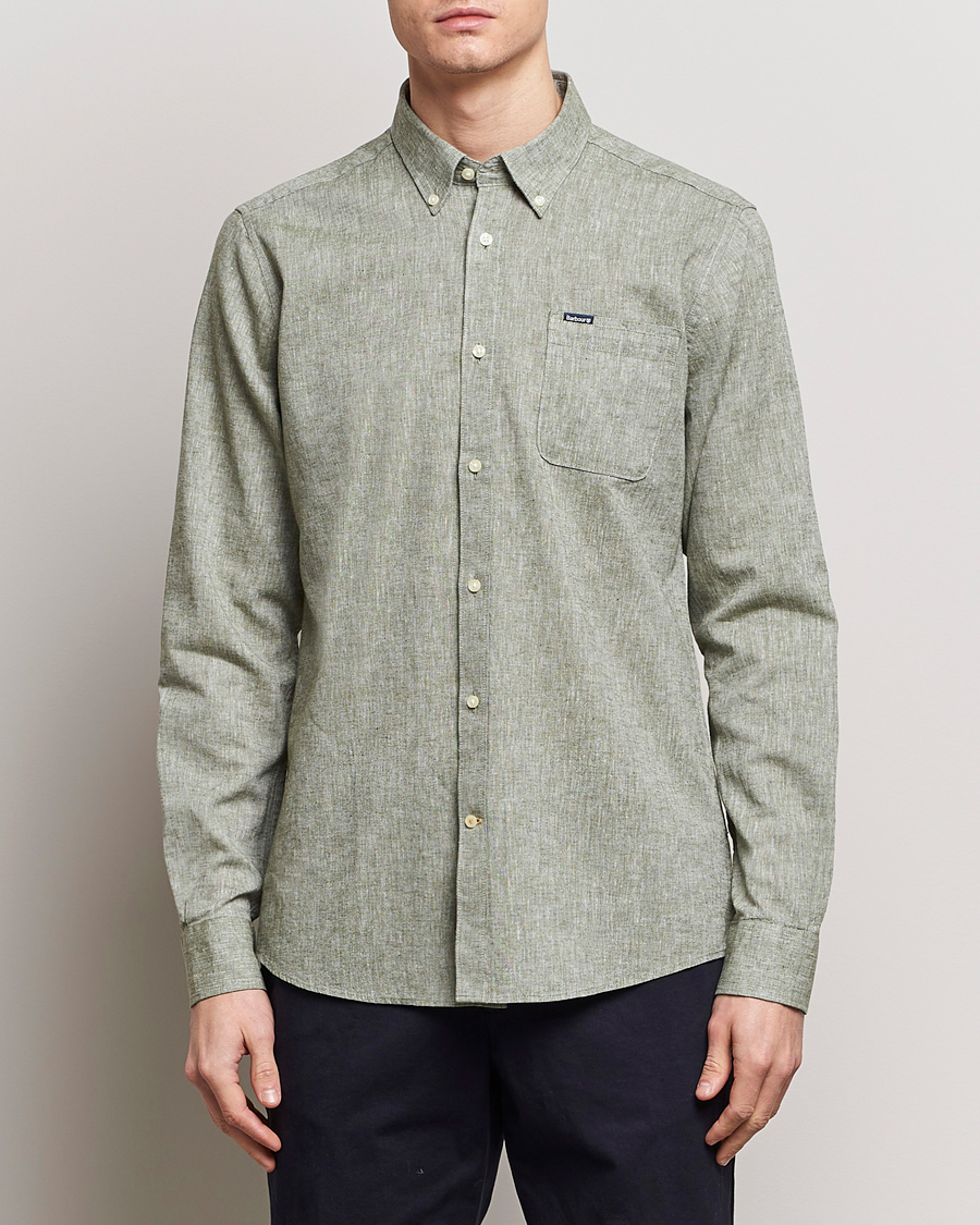 Herre | Barbour | Barbour Lifestyle | Nelson Linen/Cotton Button Down Shirt Bleached Olive