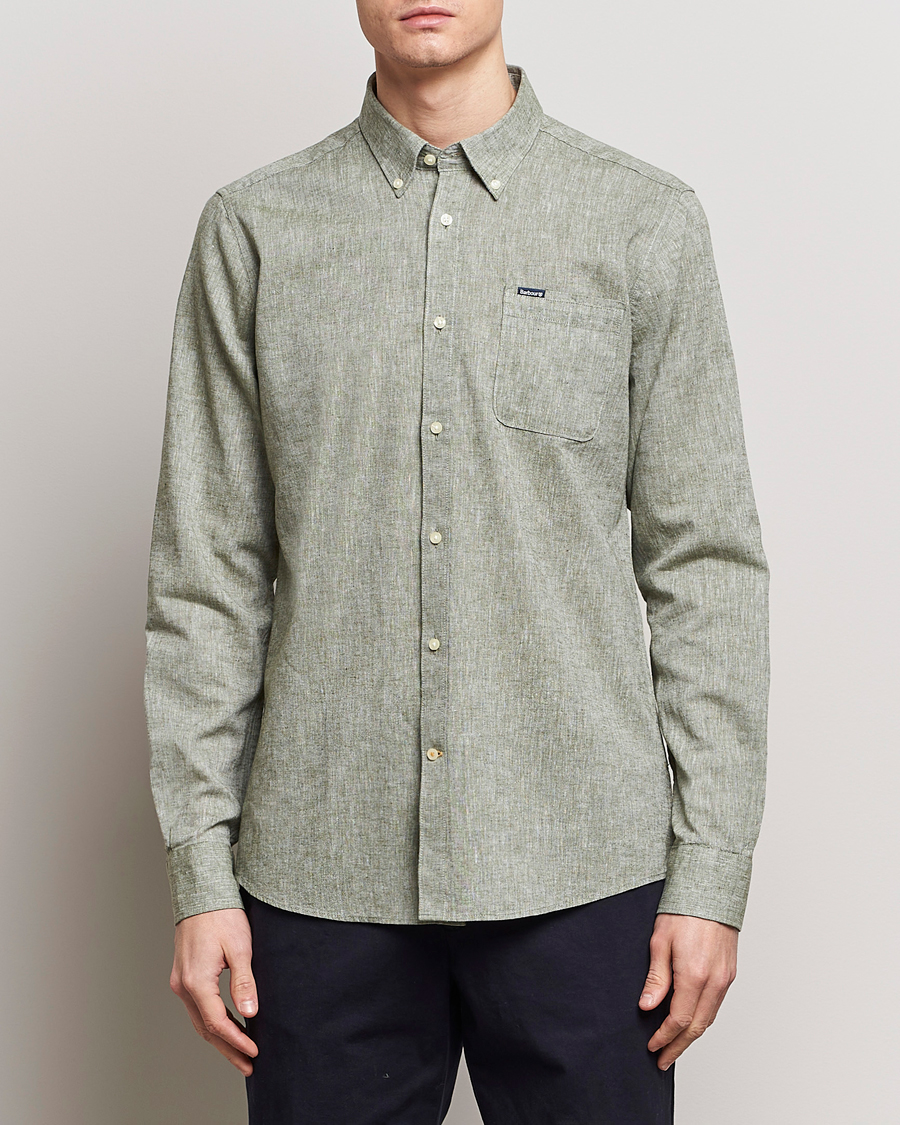 Herre | Skjorter | Barbour Lifestyle | Nelson Linen/Cotton Shirt Bleached Olive