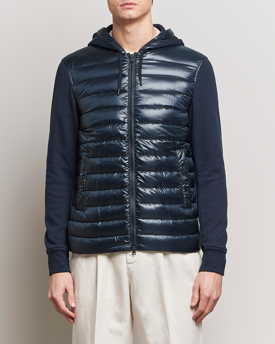 Herre | Italian Department | Herno | Hybrid Hooded Zip Jacket Navy