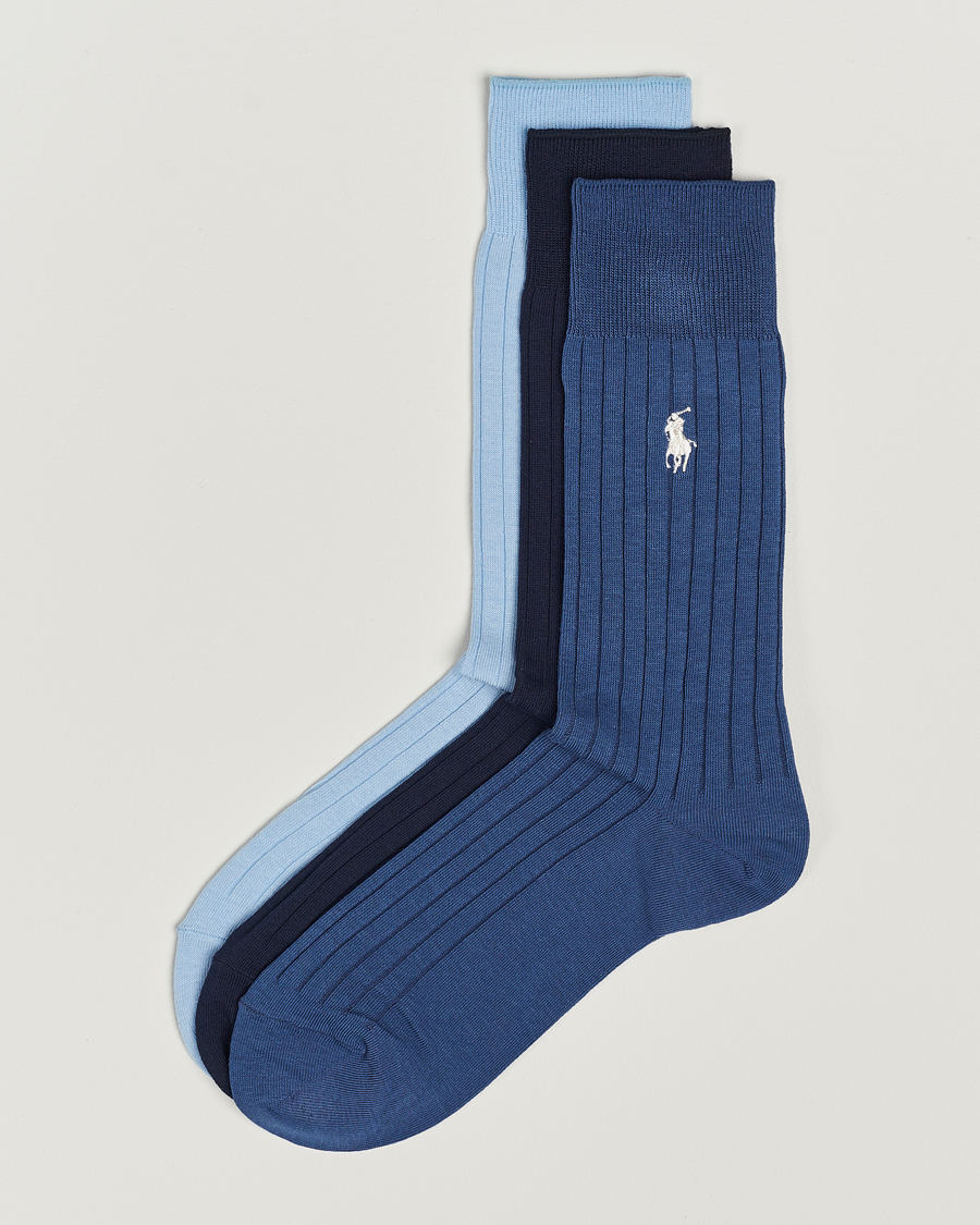 Herre | Undertøy | Polo Ralph Lauren | 3-Pack Egyptian Rib Crew Sock Blue Combo