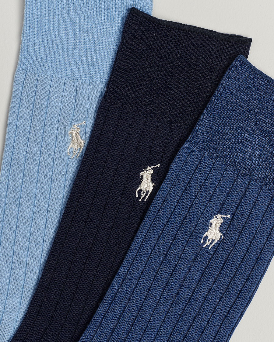 Herre | Vanlige sokker | Polo Ralph Lauren | 3-Pack Egyptian Rib Crew Sock Blue Combo