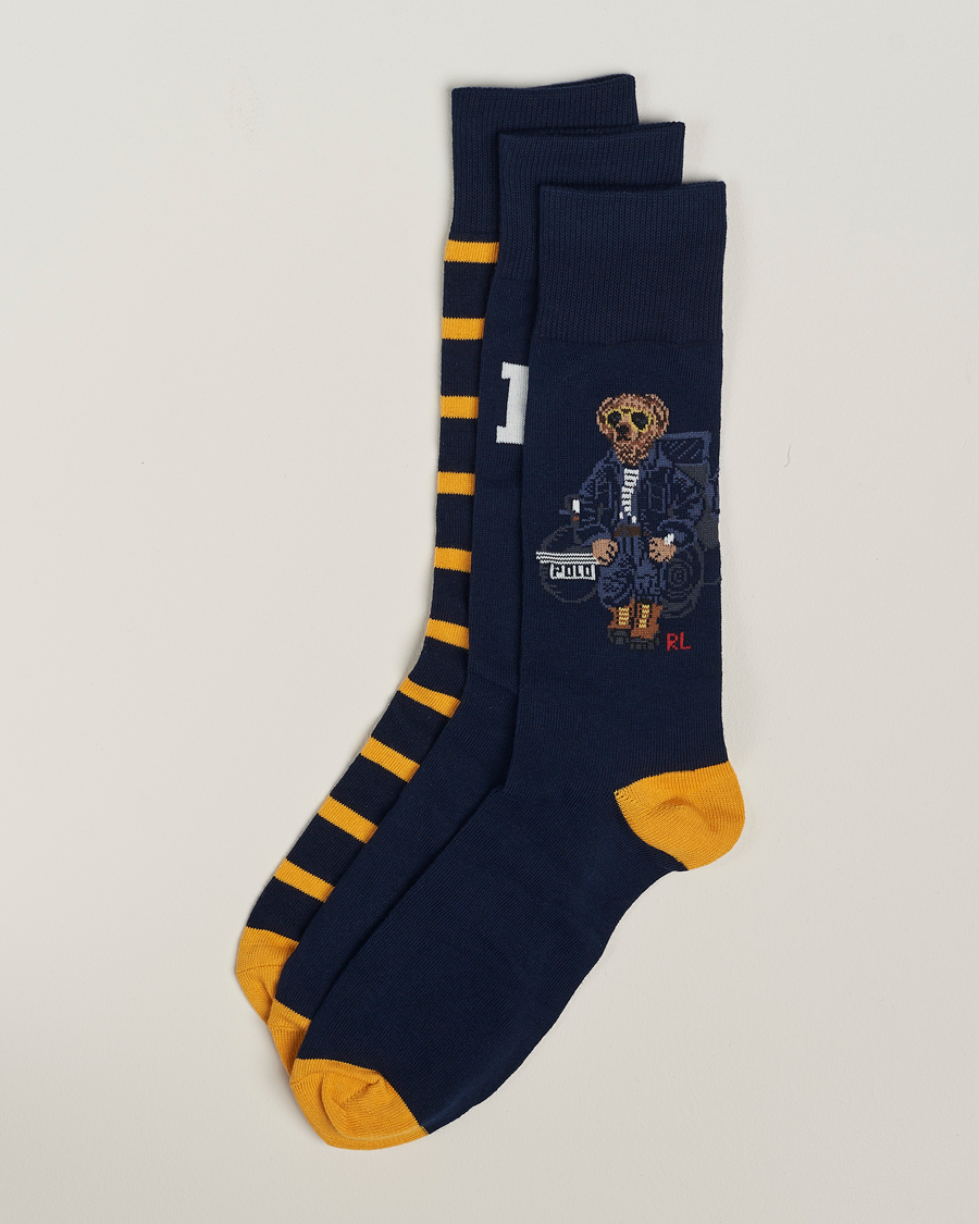 Herre | Undertøy | Polo Ralph Lauren | 3-Pack Crew Sock Navy Bear & Stripe