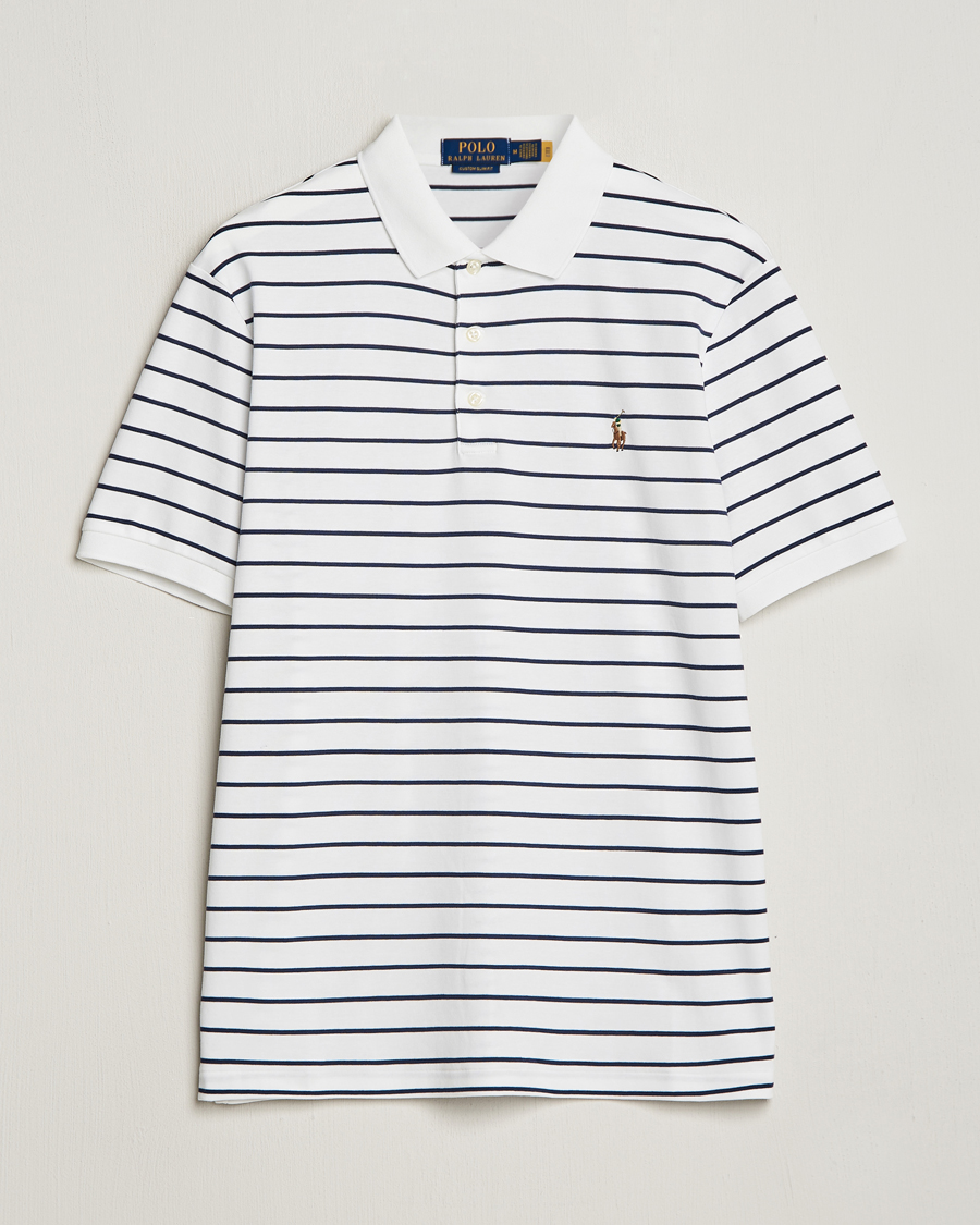 Herre | Pikéer | Polo Ralph Lauren | Luxury Pima Cotton Striped Polo White/Refined Navy