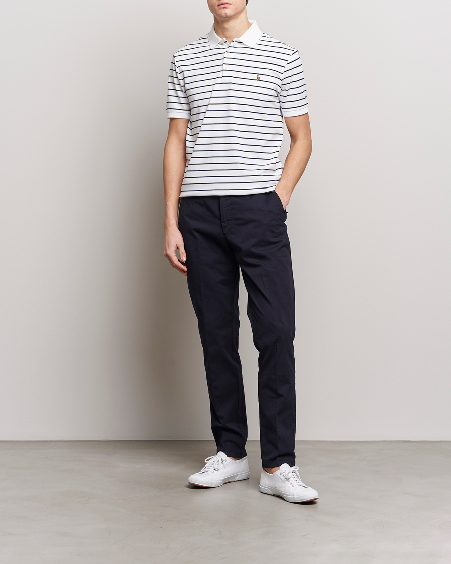 Herre | Pikéer | Polo Ralph Lauren | Luxury Pima Cotton Striped Polo White/Refined Navy