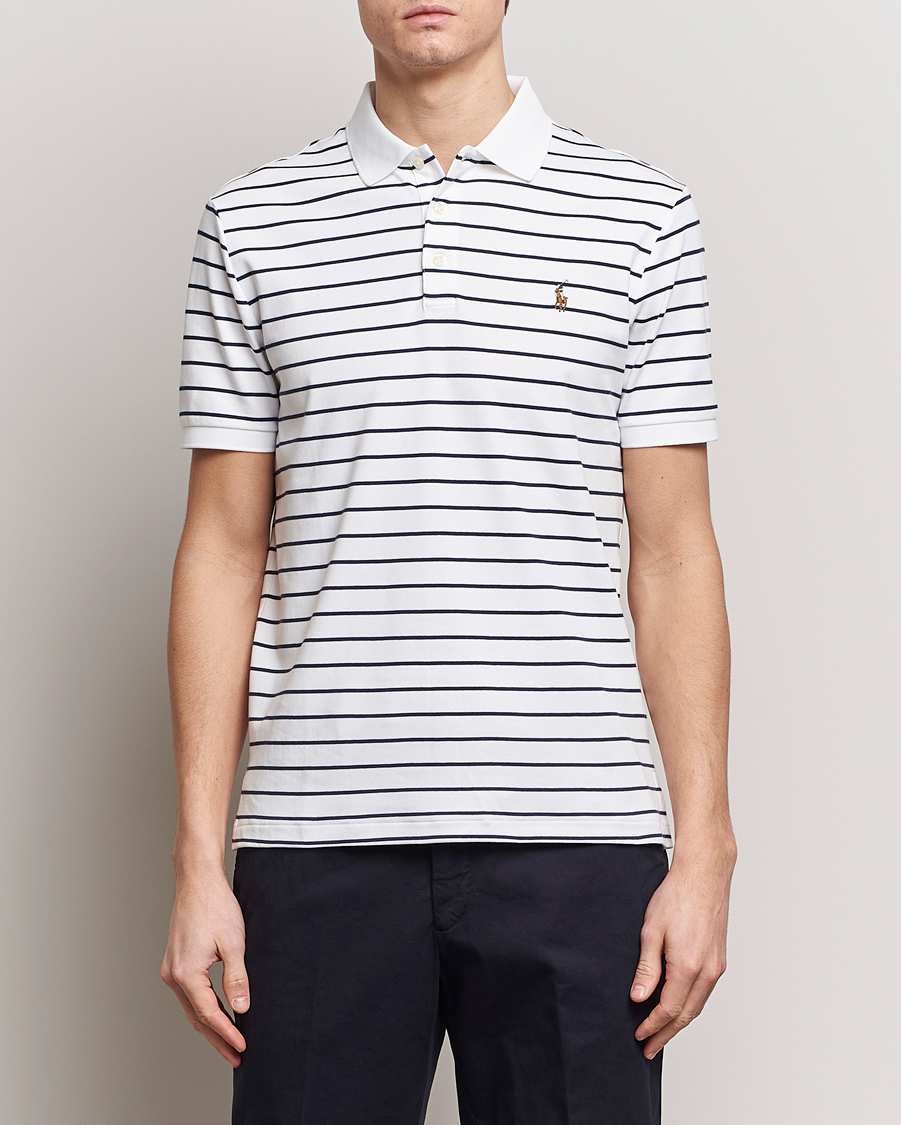 Herre | Pikéer | Polo Ralph Lauren | Luxury Pima Cotton Striped Polo White/Refined Navy