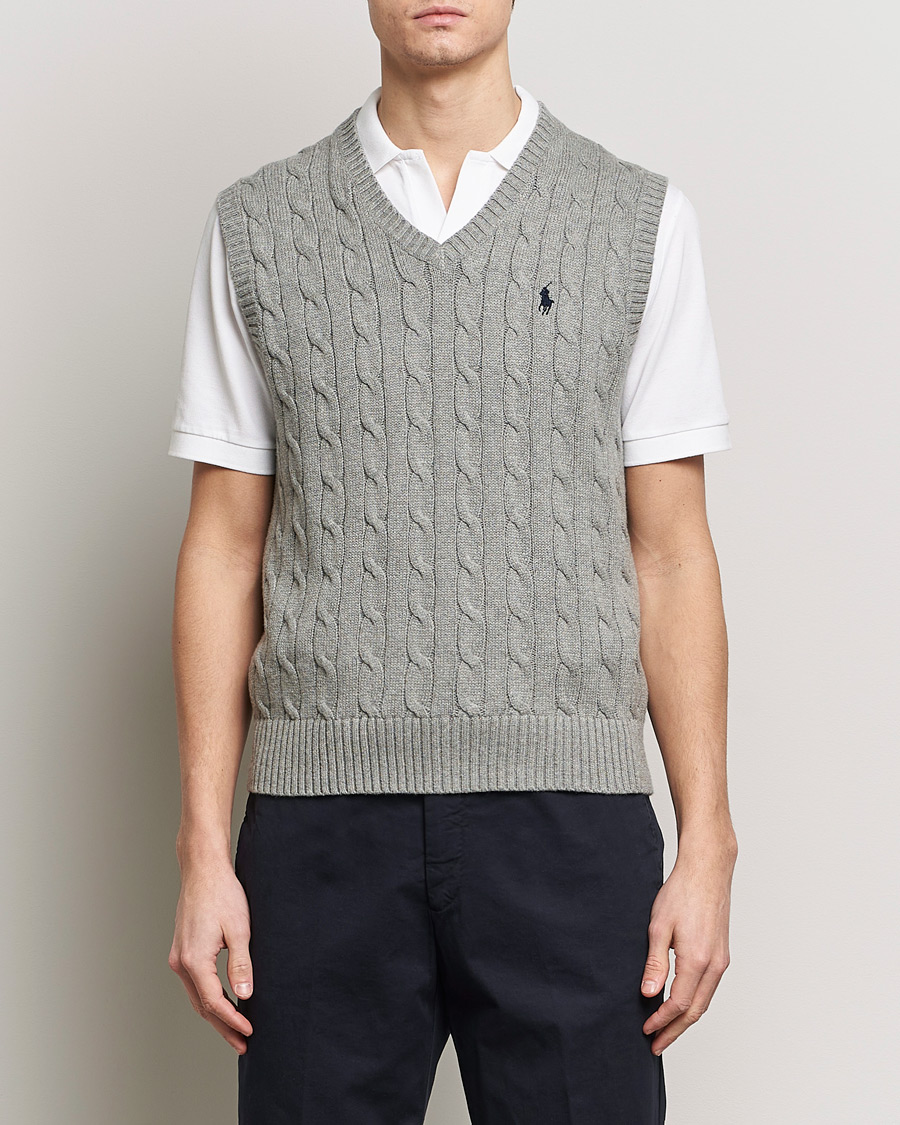 Herre | 20% salg | Polo Ralph Lauren | Cotton Cable Vest Fawn Grey Heather