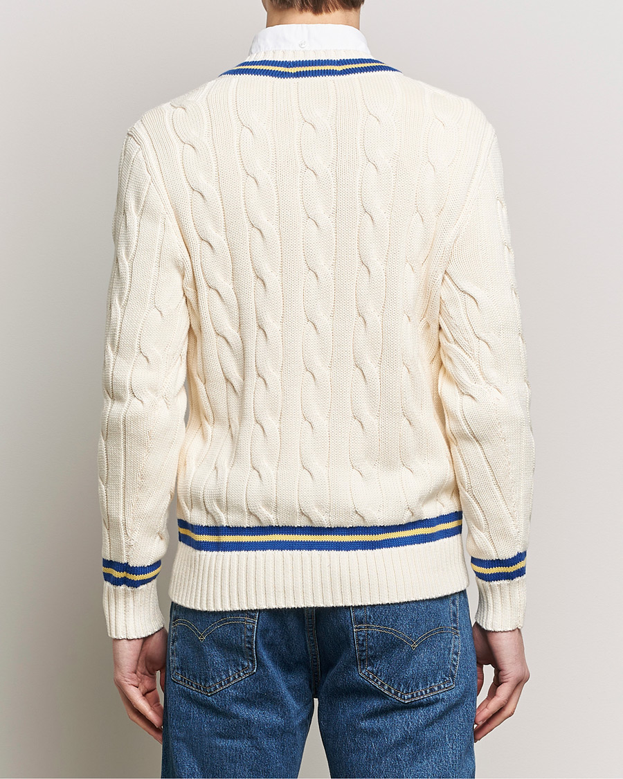 Herre | Gensere | Polo Ralph Lauren | Cricket Cotton V-Neck Sweater Cream/Navy Stripe