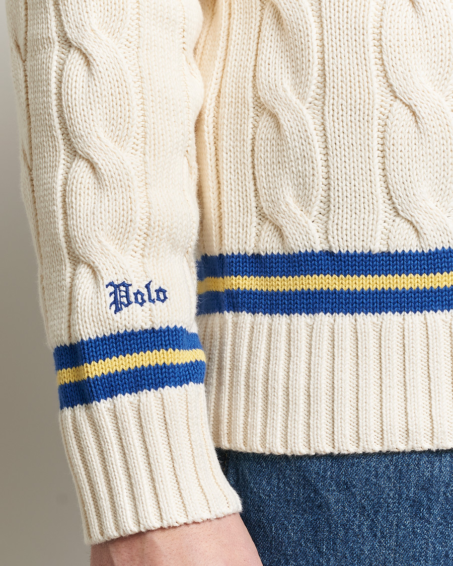Herre | Gensere | Polo Ralph Lauren | Cricket Cotton V-Neck Sweater Cream/Navy Stripe