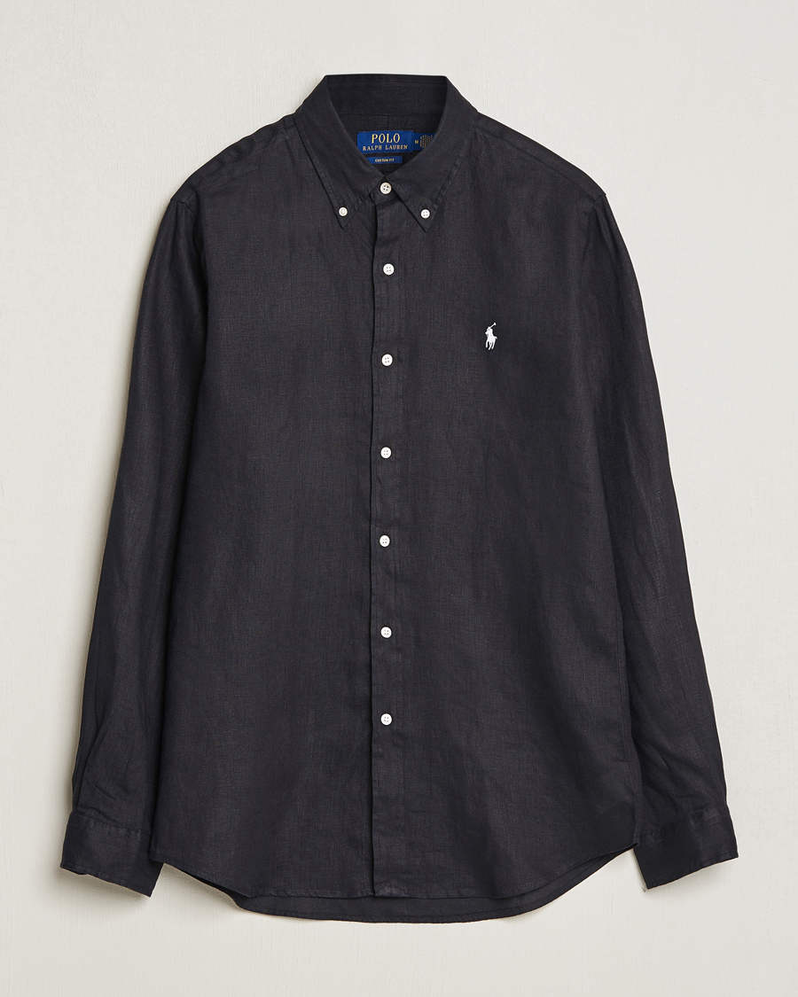 Herre | Skjorter | Polo Ralph Lauren | Custom Fit Linen Button Down Polo Black