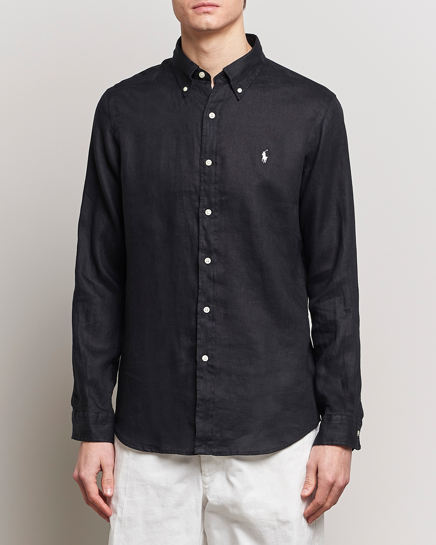 Herre | Avdelinger | Polo Ralph Lauren | Custom Fit Linen Button Down Polo Black