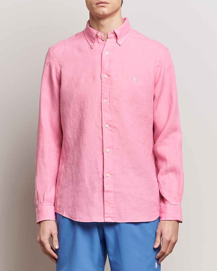 Herre | Preppy Authentic | Polo Ralph Lauren | Custom Fit Linen Button Down Florida Pink