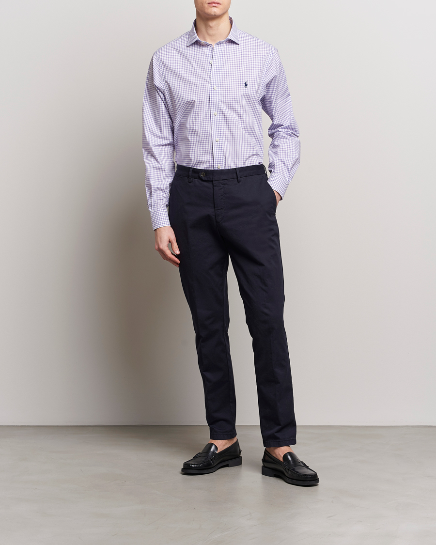 Herr | Businesskjortor | Polo Ralph Lauren | Custom Fit Poplin Shirt Purple/White