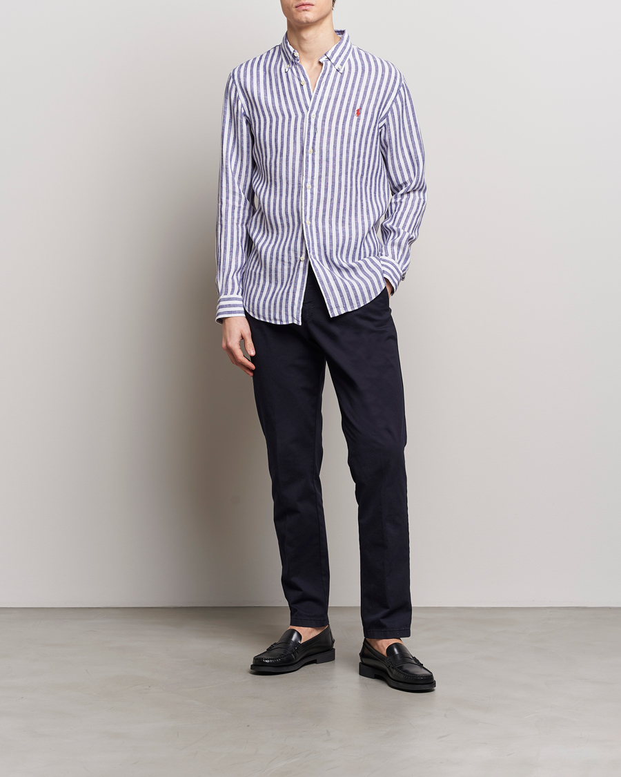 Herre | Skjorter | Polo Ralph Lauren | Custom Fit Striped Linen Shirt Blue/White