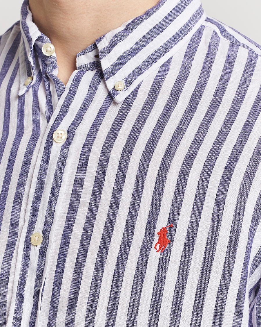 Herre | Skjorter | Polo Ralph Lauren | Custom Fit Striped Linen Shirt Blue/White