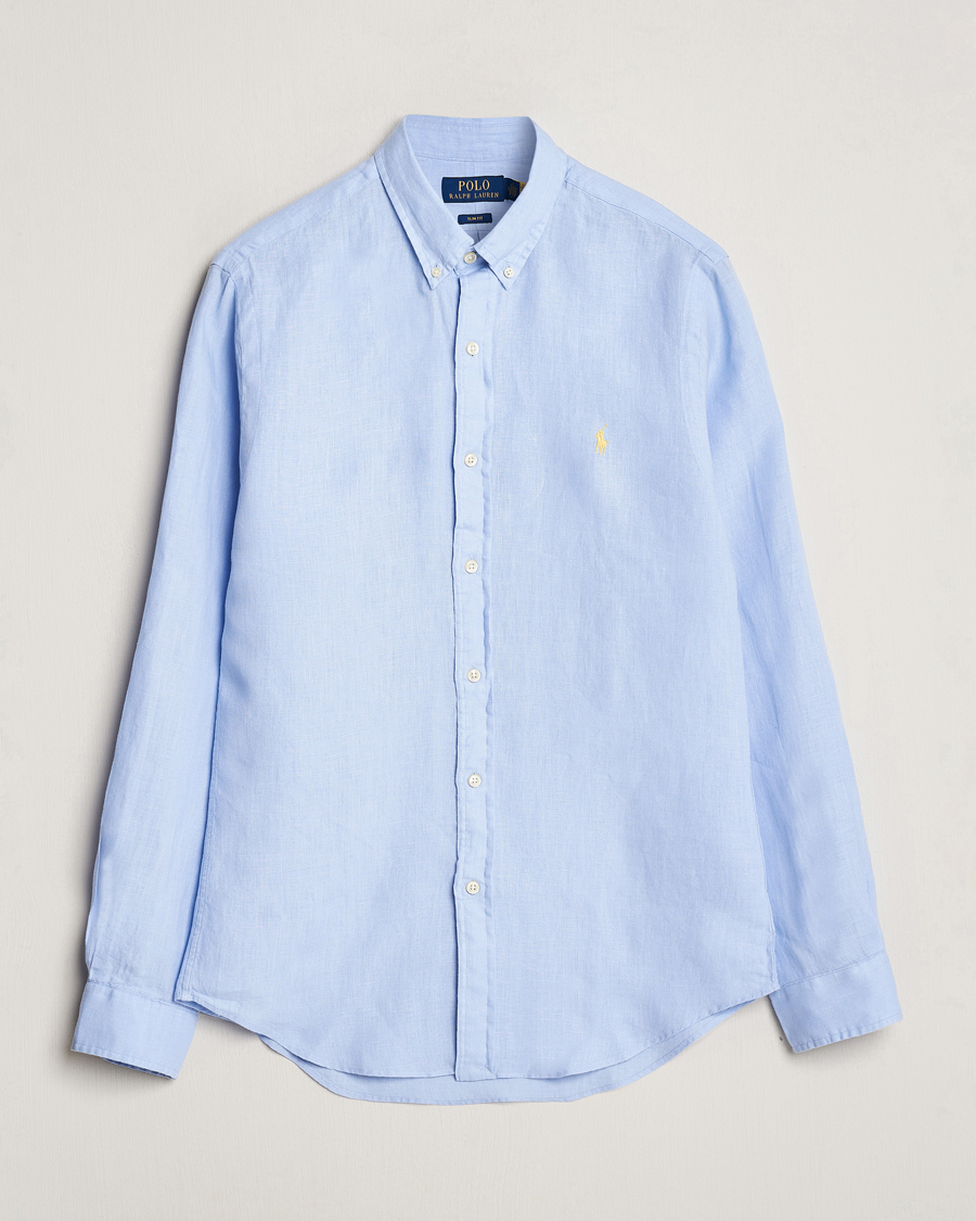 Herre | Skjorter | Polo Ralph Lauren | Slim Fit Linen Button Down Shirt Blue Hyacinth