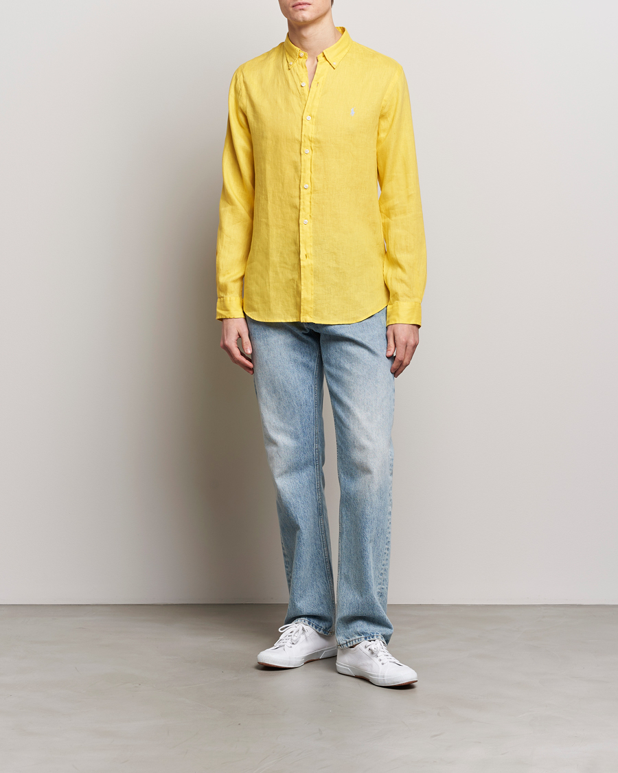 Herre | Skjorter | Polo Ralph Lauren | Slim Fit Linen Button Down Shirt Sunfish Yellow