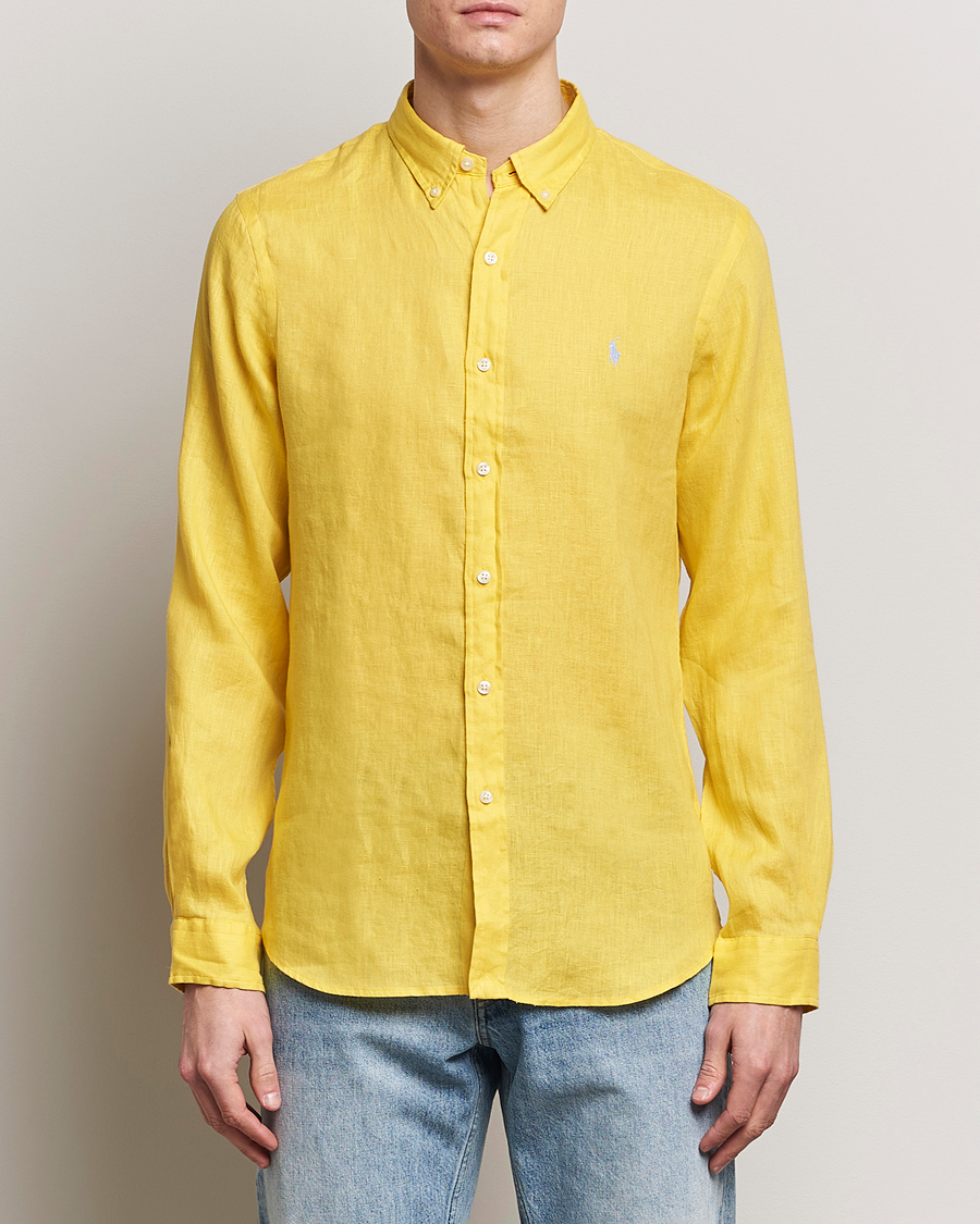 Herre | Skjorter | Polo Ralph Lauren | Slim Fit Linen Button Down Shirt Sunfish Yellow