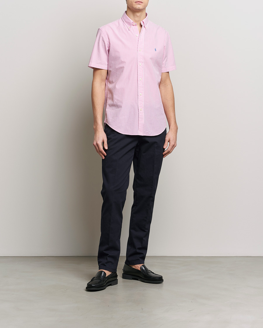 Herre | Skjorter | Polo Ralph Lauren | Seersucker Short Sleeve Striped Shirt Rose/White